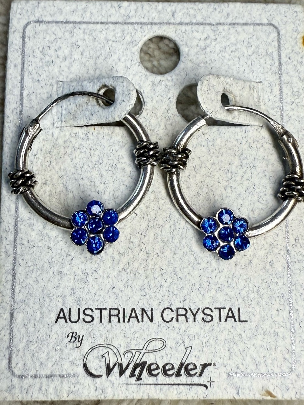 Handcrafted Blue Crystal Floral Hoop Earrings from Thailand